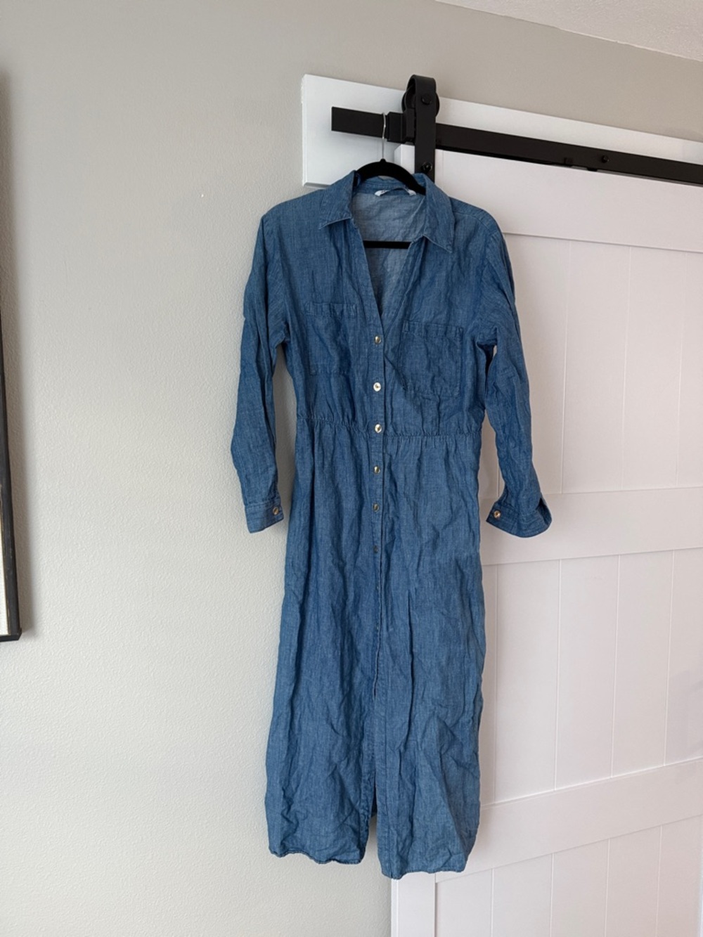 Zara Blue Long-Sleeve Button-Front Denim Dress